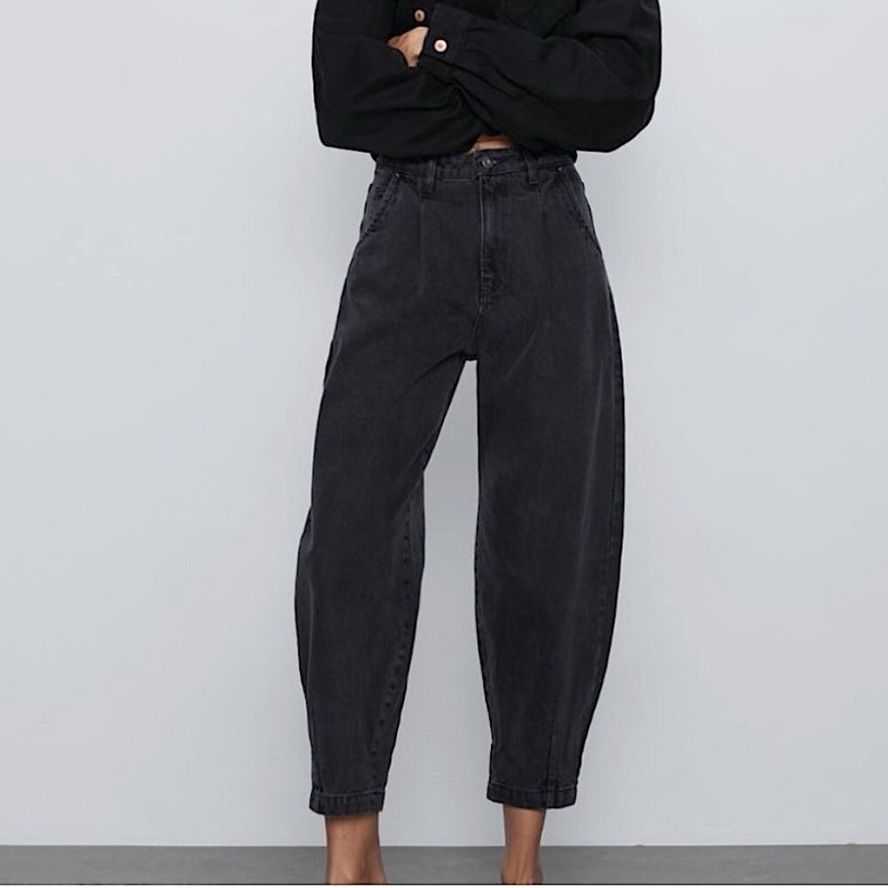 ZARA Faded Black Paperbag Jeans